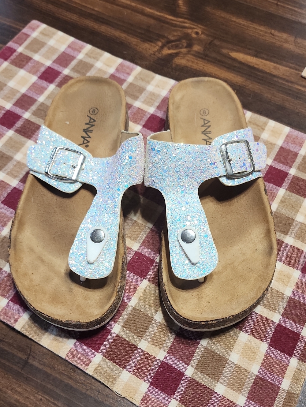 Anna Sparkle Glitter Toe-Post Sandals in Pale Blue